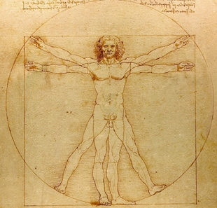 Desenho de Leonardo da Vinci mostrando o corpo de um homem