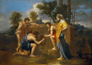 Pintura mostrando pastores e uma mulher