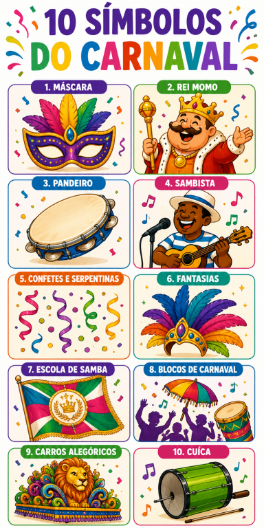 Imagem com dez símbolos do carnaval Imagem com dez símbolos do carnaval