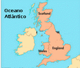 Grã-Bretanha: em destaque no mapa (laranja)