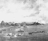 Baía da Guanabara durante bombardeios em 13 de setembro de 1893.