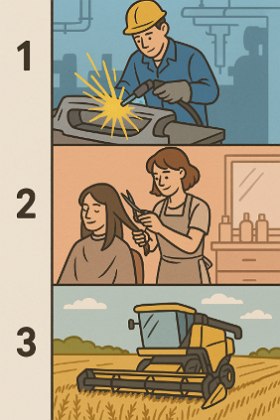 Três imagens representando os três setores da economia