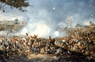 Pintura retratando a Batalha de Waterloo