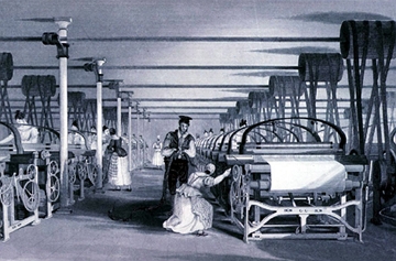 Industria da época da Primeira Revolução Industrial Interior de uma industria têxtil no período da Primeira Revolução Industrial