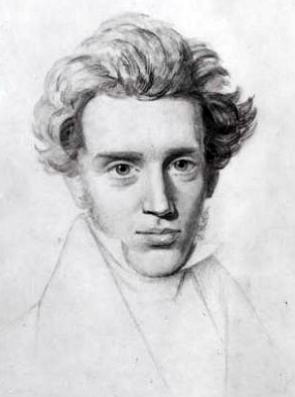 Retrato pintado em preto e branco de Søren Kierkegaard
