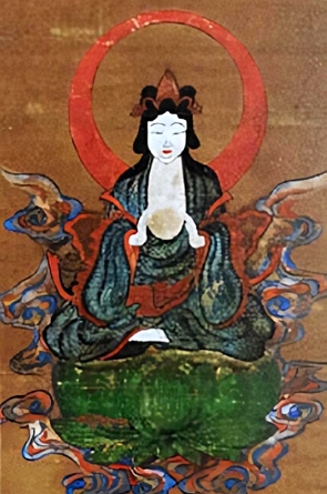 Pintura representando um deus japones sentado