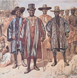 Pintura mostrando africanos usando roupas inglesas