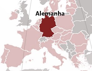 Mapa da Europa destacando a Alemanha em vermelho