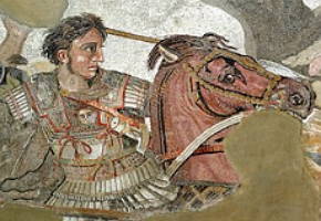 Pintura mostrando Alexandre, o Grande numa batalha