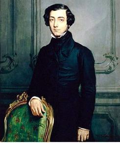 Alexis de Tocqueville em pé apoiado numa cadeira, retrato.