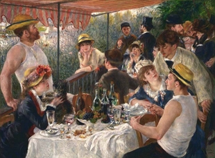 Pintura mostrando pessoas almoçando