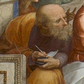 Pintura retratando Anaximandro de Mileto fazendo anotações