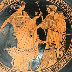 Apolo e Ártemis numa vaso grego antigo