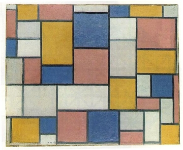 Áreas de cores brilhantes com contornos cinza, 1918 Áreas de cores brilhantes com contornos cinza, obra de Piet Mondrian