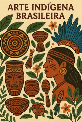 Ilustração mostrando vários tipos de arte dos indígenas brasileiros