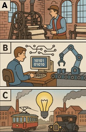 Figura ilustrativa sobre as três fases da revolução industrial