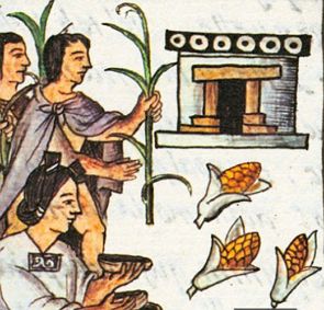 Pintura de uma cerimônia asteca relacionada ao milho
