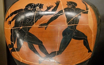 atletismo na grécia antiga Pintura de ânfora mostrando uma cena do Atletismo na Grécia Antiga