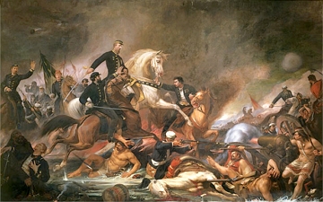 Batalha de Campo Grande Pintura de Cena de uma batalha com soldados sobre cavalos