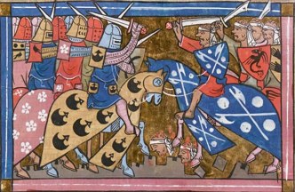 Imagem medieval mostrando uma batalha durante as Cruzadas