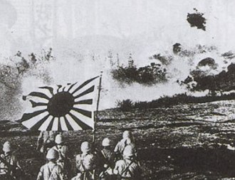 Foto mostrando soldados japoneses durante a Batalha de Cantão