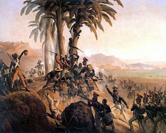 Batalha em São Domingos Pintura mostrando uma batalha no processo de Independência do Haiti