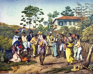 Batuque Pintura de Rugendas mostrando uma roda de batuque no começo do século XIX