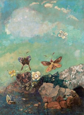 Pintura mostrando borboletas coloridas voando