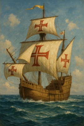 Caravela portuguesa da Era das Grandes Navegações Ilustração de uma caravela portuguesa da Era das Grandes Navegações