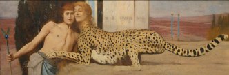 Carícia da Esfinge Pintura mostrando um homem sendo acariciado por uma esfinge (felino com cabeça humana)