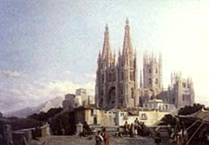 Pintura representando uma catedral gótica