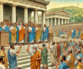 Assembleia de cidadãos em Atenas Ilustração mostrando um cidadãos de atenas numa assembleia