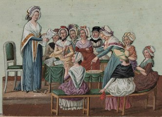 Clube Patriótico das Senhoras de 1791 Pintura mostrando mulheres do Clube Patriótico das Senhoras de 1791