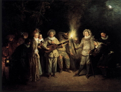 A comédia italiana, obra do Rococó de Jean-Antoine Watteau