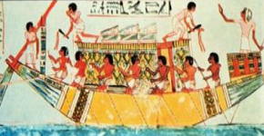 Ilustração de um barco egípcio carregado de mercadorias