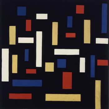Composição VII Pintura de fundo preto com vários retângulos coloridos