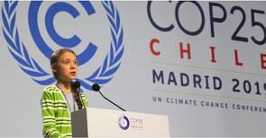 Greta Thunberg fazendo discurso na Cop25