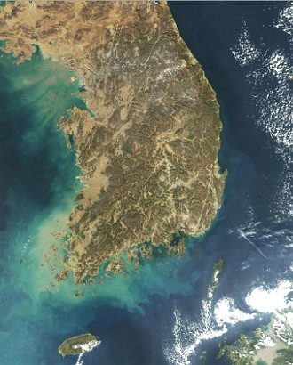 Imagem de sat&eacute;lite do territ&oacute;rio da Coreia do Sul