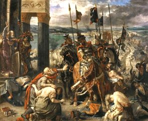 Pintura mostrando os cruzados entrando em Constantinopla
