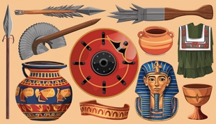 Ilustração mostrando vários exemplos da cultura material