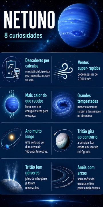8 Curiosidades sobre o Planeta Netuno em formato de infografico