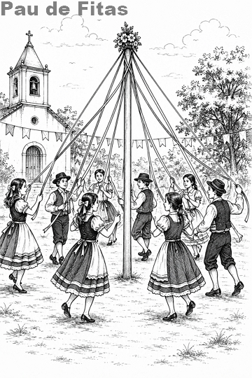 Ilustração sobre a dança Pau de Fitas Ilustração sobre a dança Pau de Fitas