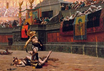 Destino de um gladiador derrotado decidido pelo público. Destino de um gladiador derrotado decidido pelo público.