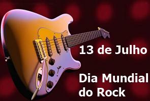 Imagem de uma guitarra e ao lado a frase 13 de Julho Dia Mundial do Roch
