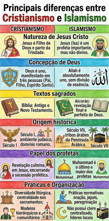 principais diferenças entre islamismo e cristianismo Infográfico com as principais diferenças entre islamismo e cristianismo