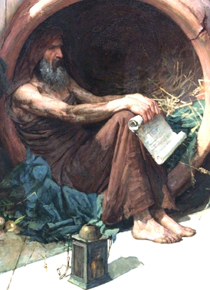 Pintura mostrando um homem de barba sentado, segurando uma folha de papel
