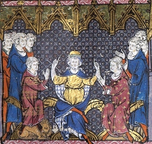 Pintura mostrando Carlos Martel dividindo o reino entre seus filhos