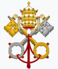 Emblema composto por duas chaves cruzadas e um chapéu papal no centro acima.