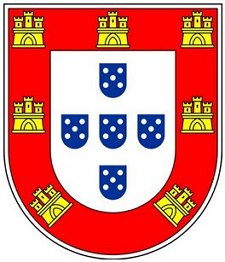 Escudo vermelho com sete castelos amarelos e no centro cinco escudos azuis.