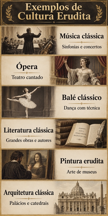 Ilustra&ccedil;&atilde;o com exemplos de cultura erudita
